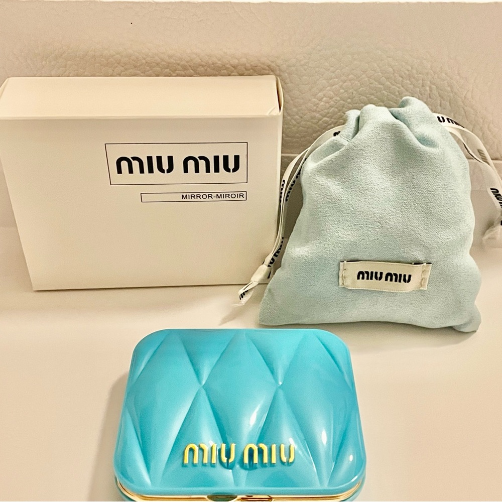 Miu Miu Turquoise Quilted Compact with Light Blue Suede Pouch
